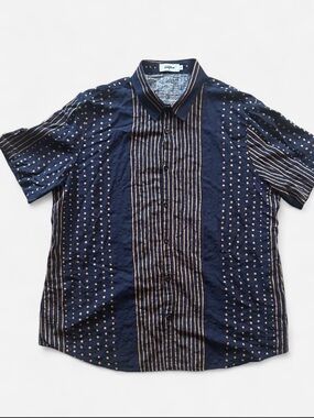 Atlanl navy & rust orange linen button-up shirt - XL